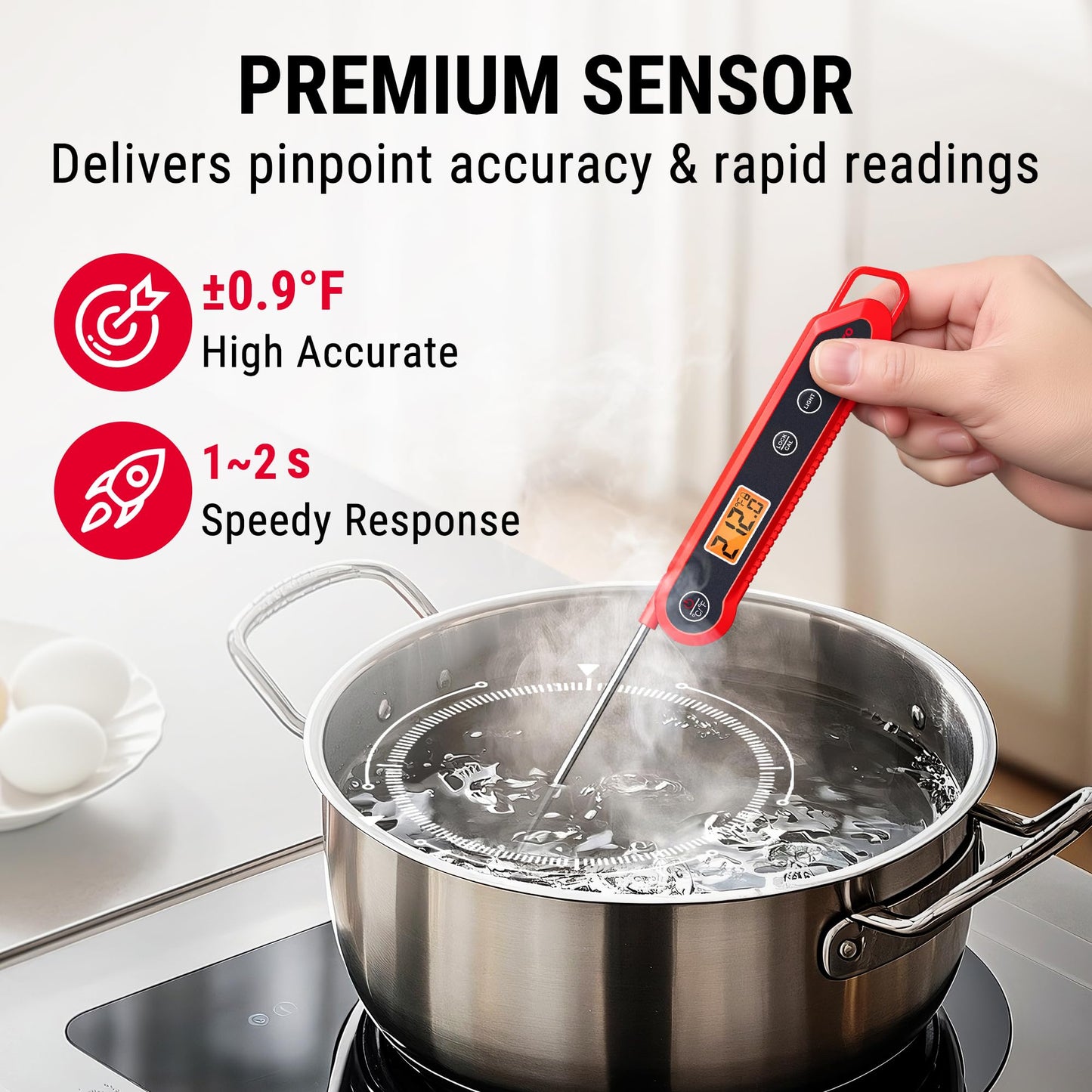 TempPro 1-2 Sec Instant Read Digital Meat Thermometer, ±0.9°F Accuracy, Waterproof & Backlight Food Thermometer for Cooking, Oil Fry Candy Meat Probe for Kitchen, BBQ, Oven, Grill, Smoker