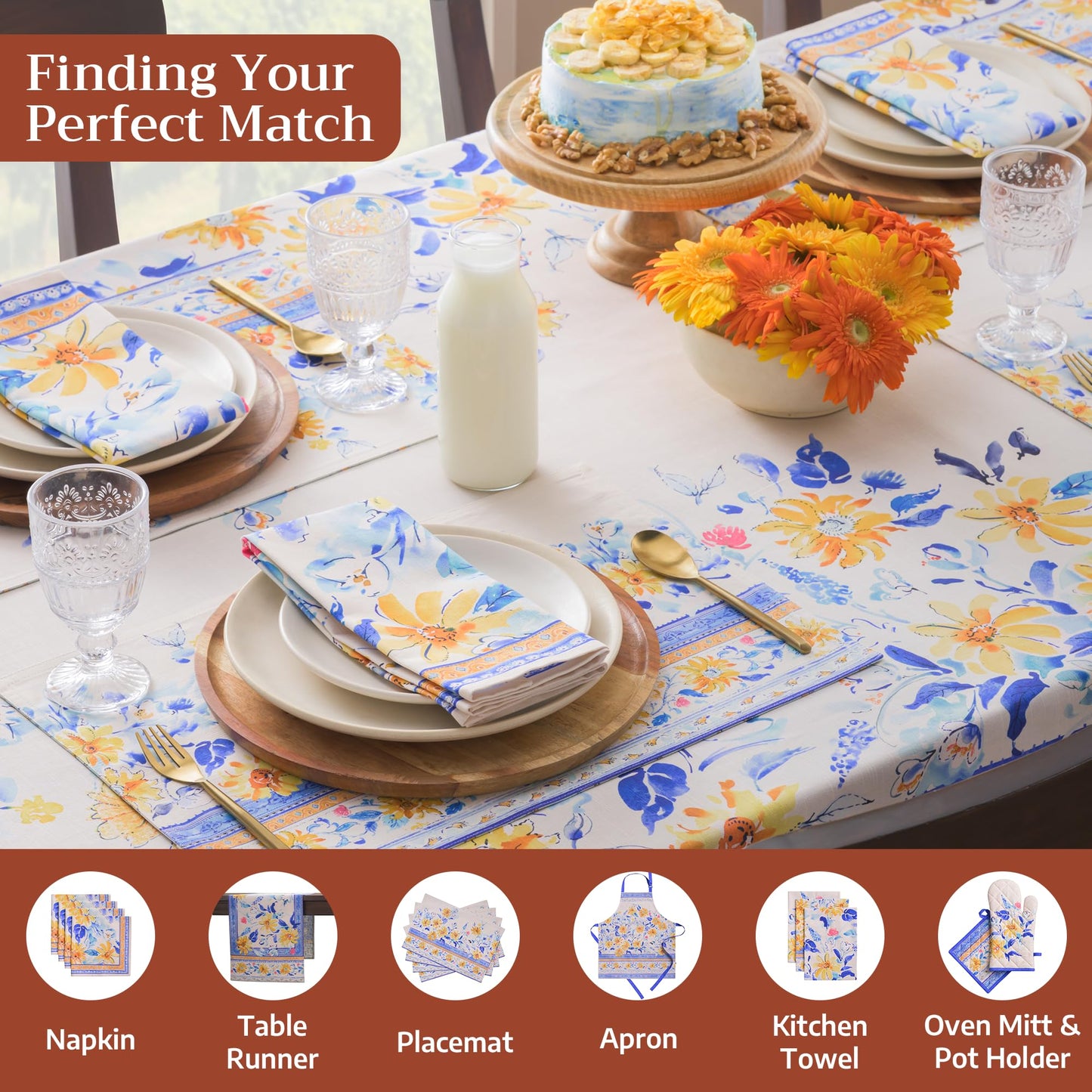 Maison d' Hermine Table Cloth Rectangle Table 100% Cotton 70 x 120 Inches Tablecloth Reusable Decorative for Dining Kitchen Room Farmhouse Home Gifts for Mothers Day Spring Summer - Girassol