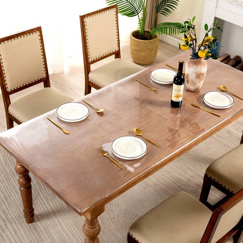 Eisdroma 24 x 48 Inch Clear Table Cover Protector, 2mm Thick Clear Table Protector for Dining Room Table, Plastic Table Cover, Waterproof Table Pad for Kitchen, Office