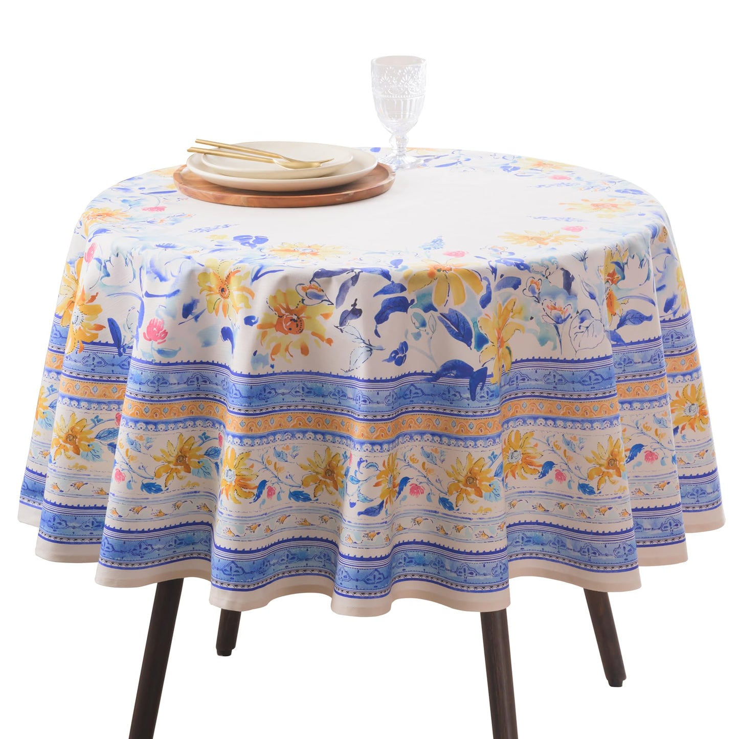 Maison d' Hermine Table Cloth Round Table 100% Cotton 69 Round Inches Tablecloth Reusable Decorative for Dining Kitchen Room Farmhouse Home Gifts for Mothers Day Spring Summer - Girassol