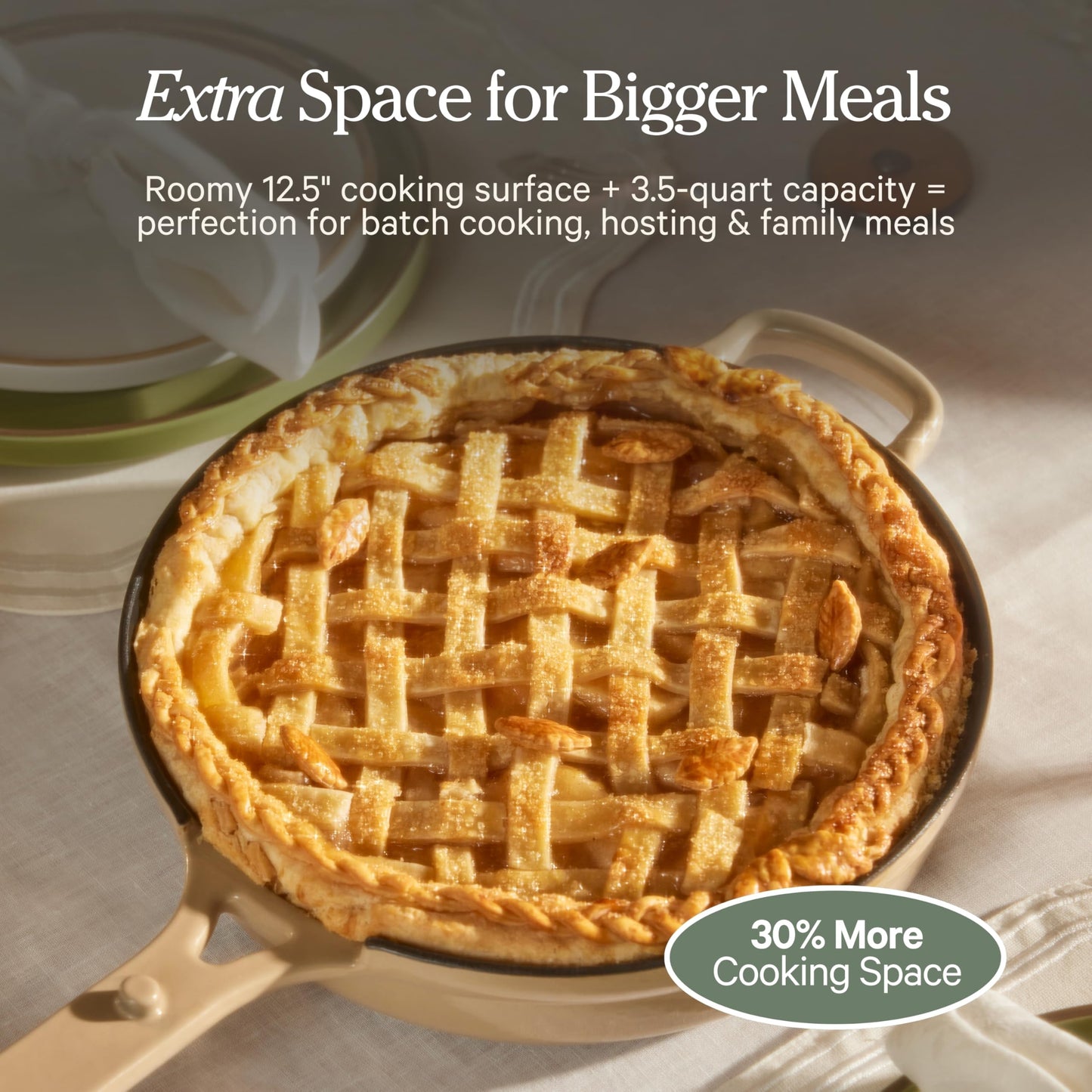 Our Place Large Always Pan | 12.5" Ceramic Pan with Modular Lid & Beechwood Spatula | Patented 10-in-1 Nonstick, Non-Toxic Cookware Made Without PFAS | Induction & Oven-Safe up to 450°F | Char