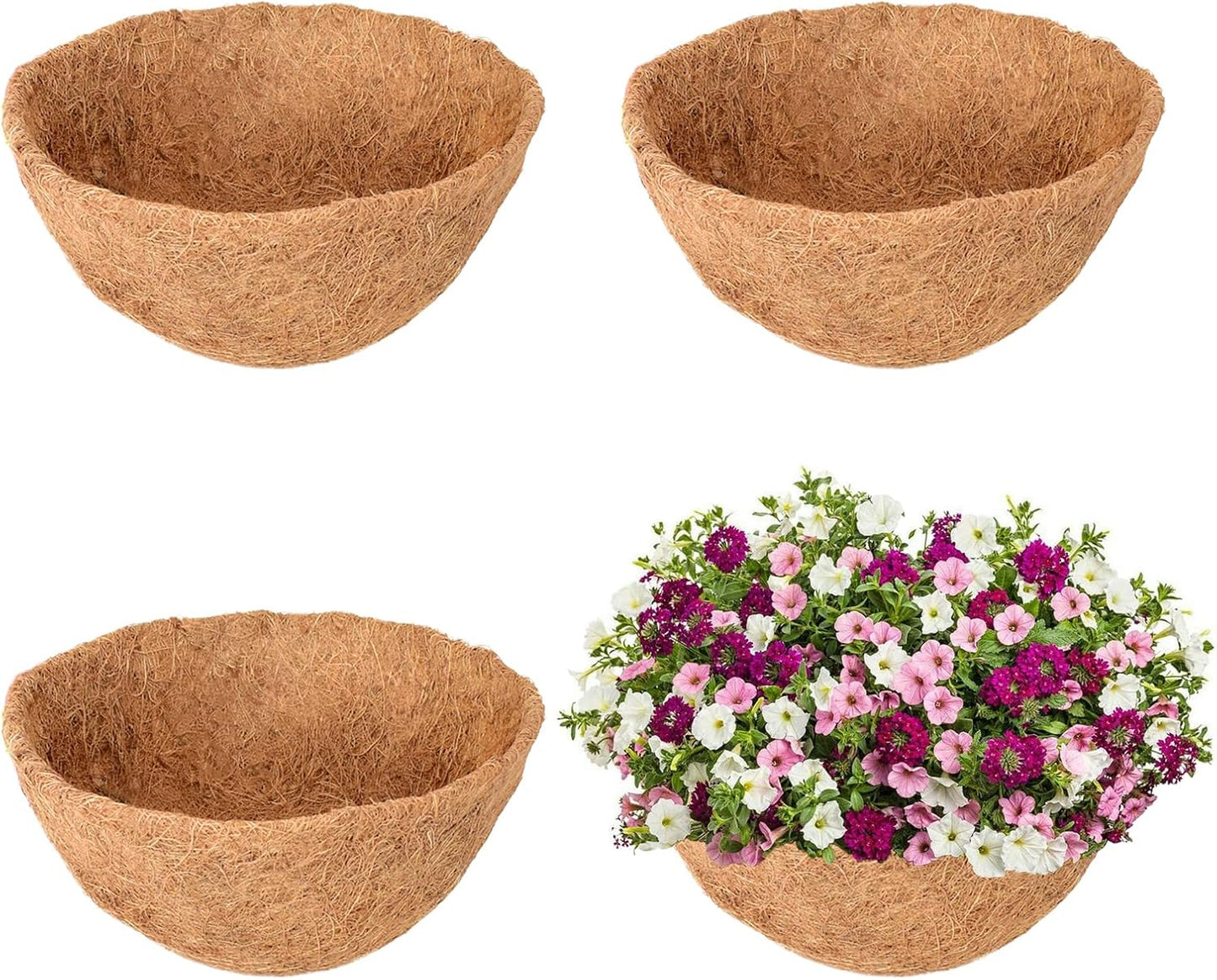 Legigo 8-Inch Coco Fiber Hanging Basket Liners - 4 Pack of 100% Natural Round Planter Inserts