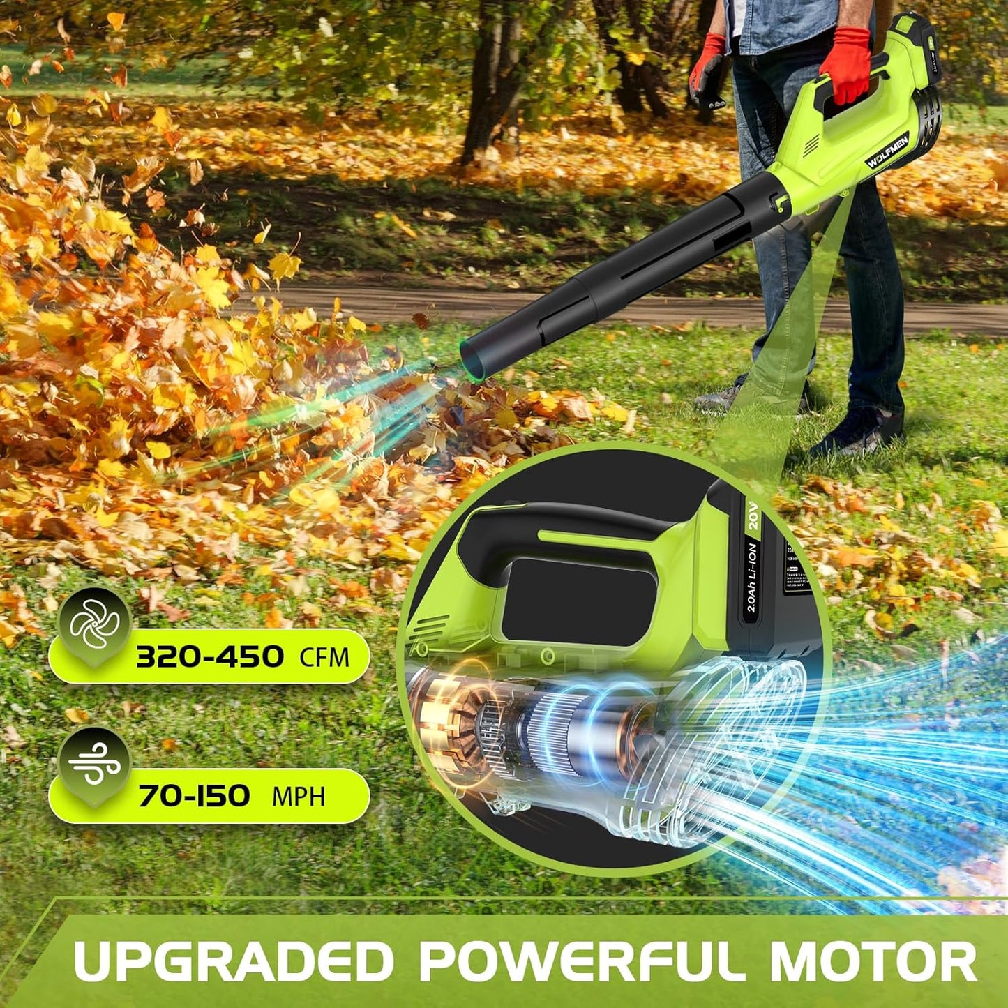 Skiennix Electric Cordless Leaf Blower - Lightweight with 2 Batteries & Charger | 2 Speed Modes for Easy Patio Cleaning