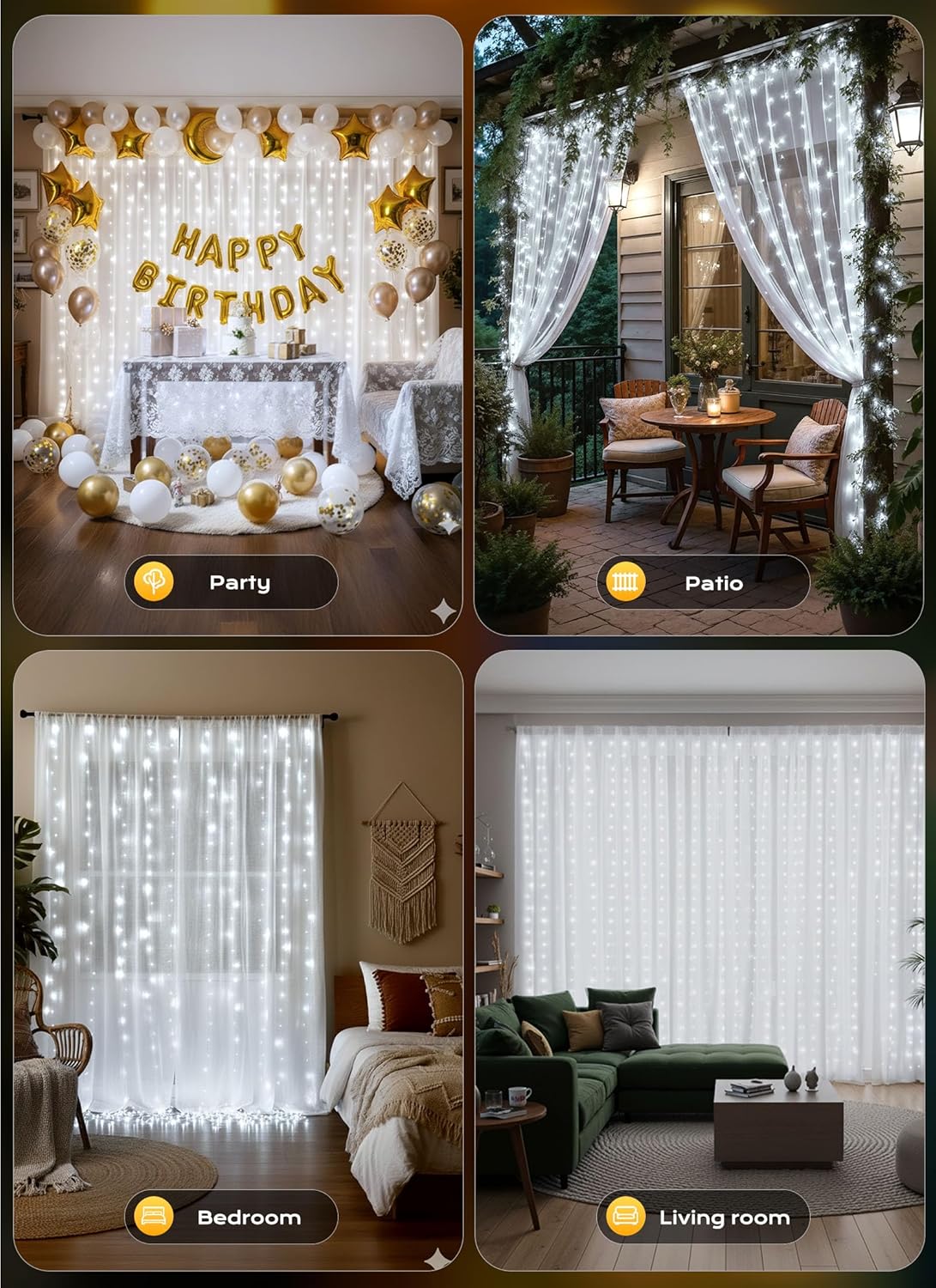 Brightown Curtain String Lights - Waterproof Fairy Lights with Remote | 300 LEDs, 8 Modes for Bedroom & Outdoor Decor