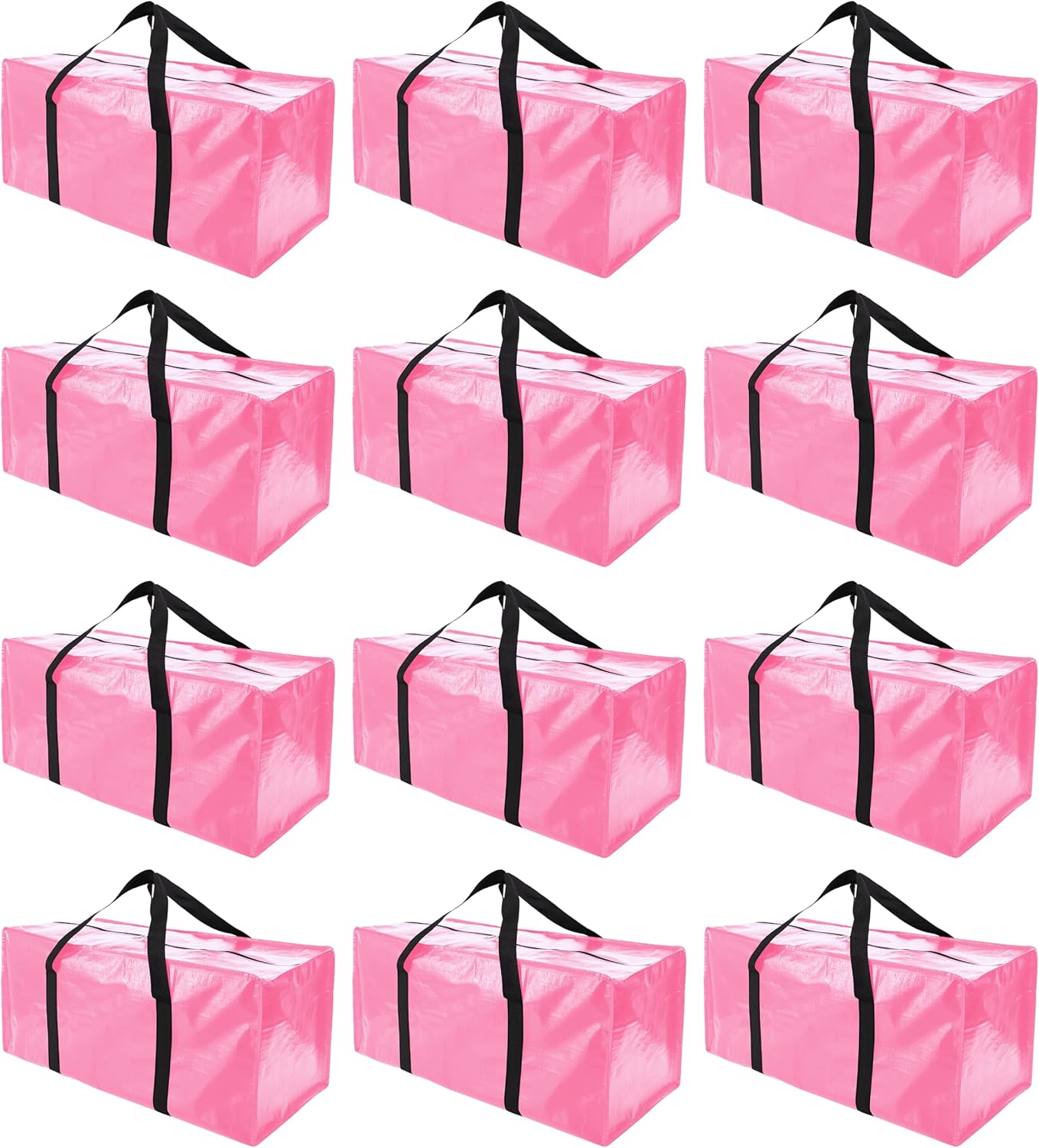 PANDA JOYS Extra Large Moving Bags - Heavy-Duty Storage Totes with Zippers & Handles | 12 Pack, Pink