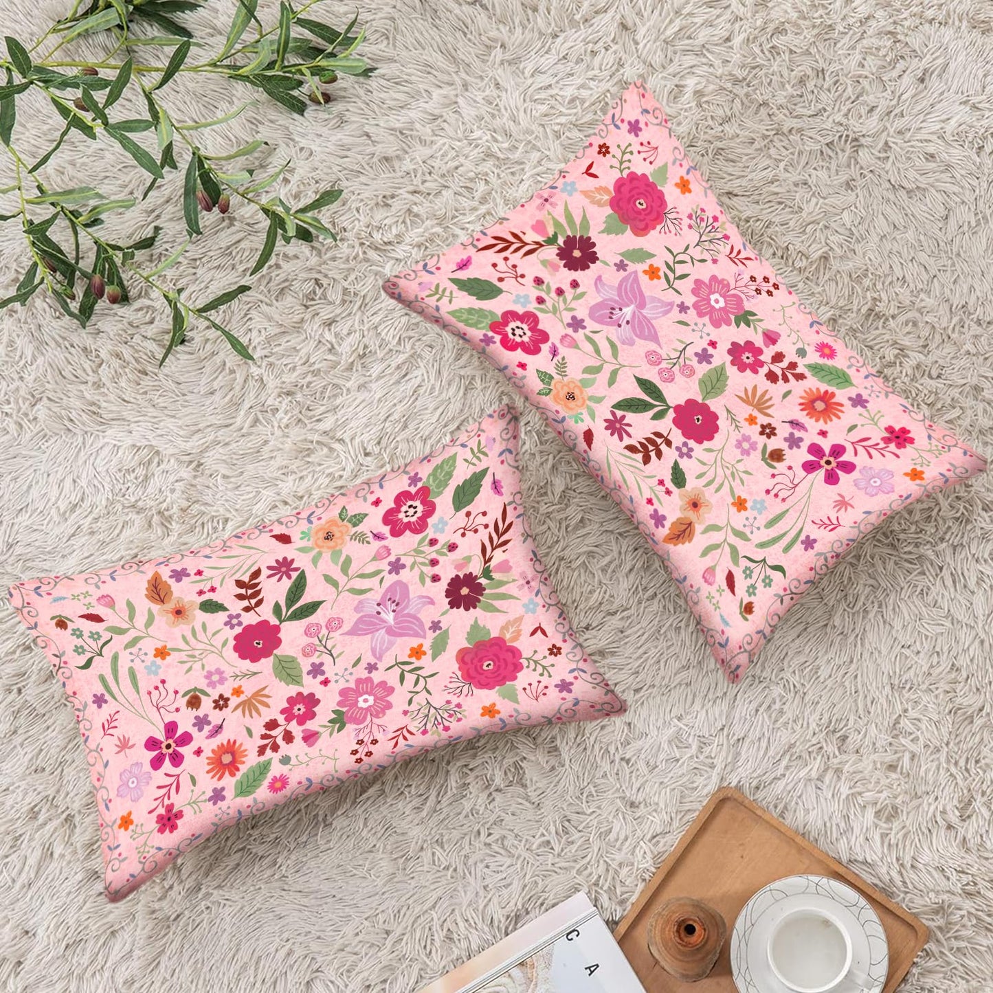 COARVXA Floral Pillow Covers 18x18 Set of 2,Pink Farmhouse Floral Pillow Covers Decor Double Sided Pattern Cushion Cover Soft Pillow Case for Living Sofa Room Bed Porch Patio Square Pillow Cover
