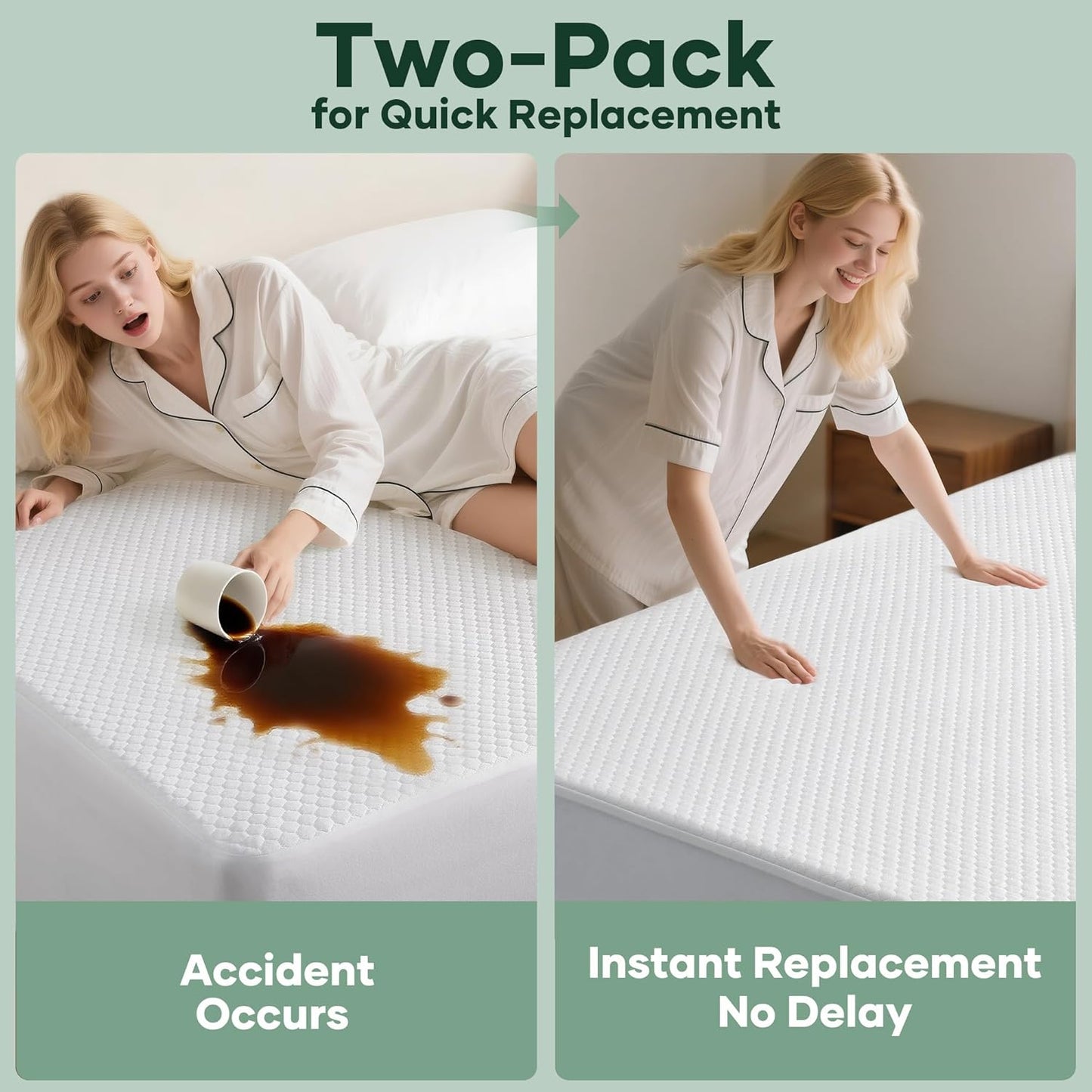 Ohgeni Waterproof Mattress Protector - Twin XL 2-Pack | Soft, Noiseless, Hypoallergenic & Breathable