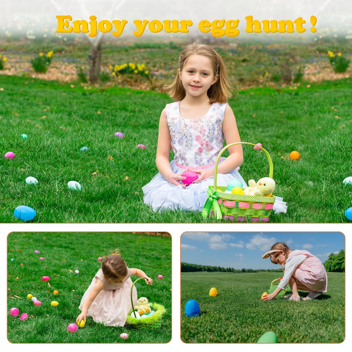 ROSAUI 36 Pack Large Fillable Easter Eggs (3.5"), Flat Bottom Plastic Eggs with Ribbons – Reusable Hanging Decor for Egg Hunts, Baskets & Holiday Displays