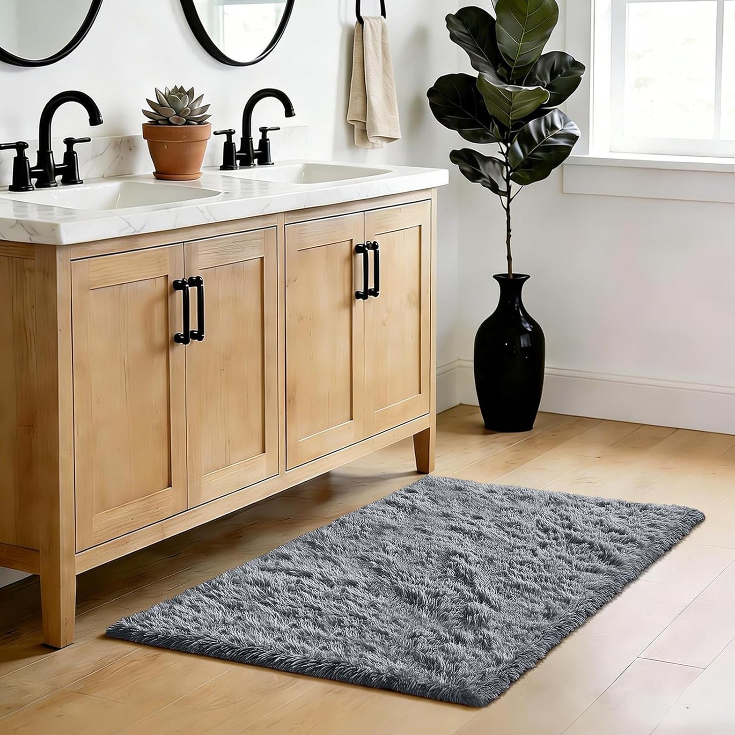 Skiennix Fluffy Shaggy Area Rug - Soft Grey 2x4 Bedroom & Living Room Decor