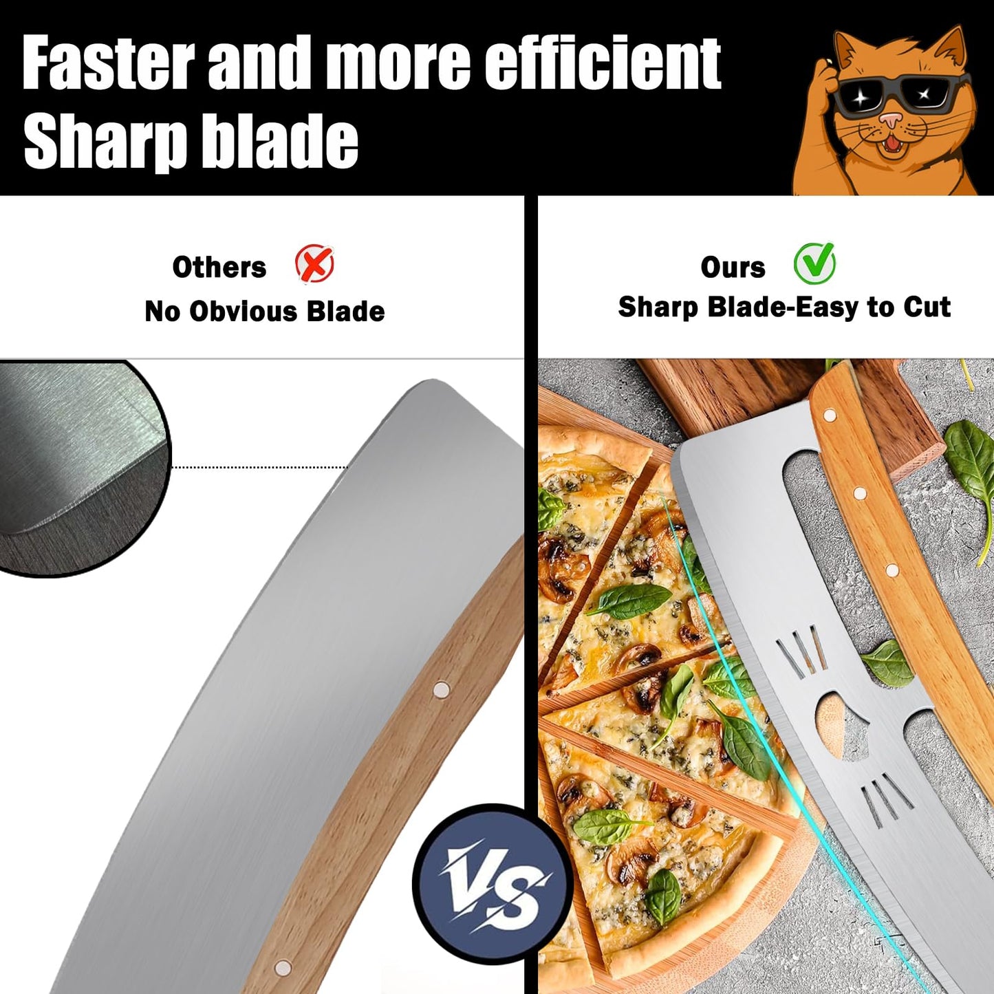 Pizza Cutter Rocker: 14-Inch,Funny Pizza Slicer Consists of Stainless Steel and Wooden Handle,Pizza Cutter with Protective Blade Guard - Pizza Oven Accessories Gifts for Men Dad.