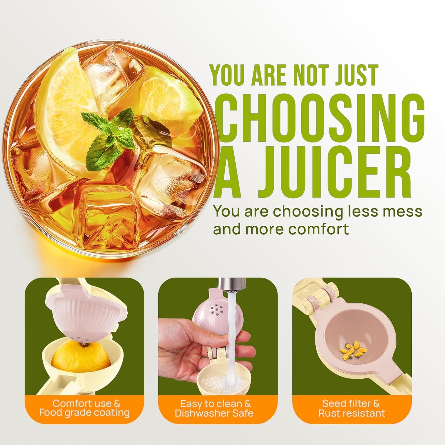 Zulay Kitchen 2-in-1 Lemon Squeezer - Sturdy Manual Juicer for Maximum Juice Extraction - Cream/Lavender