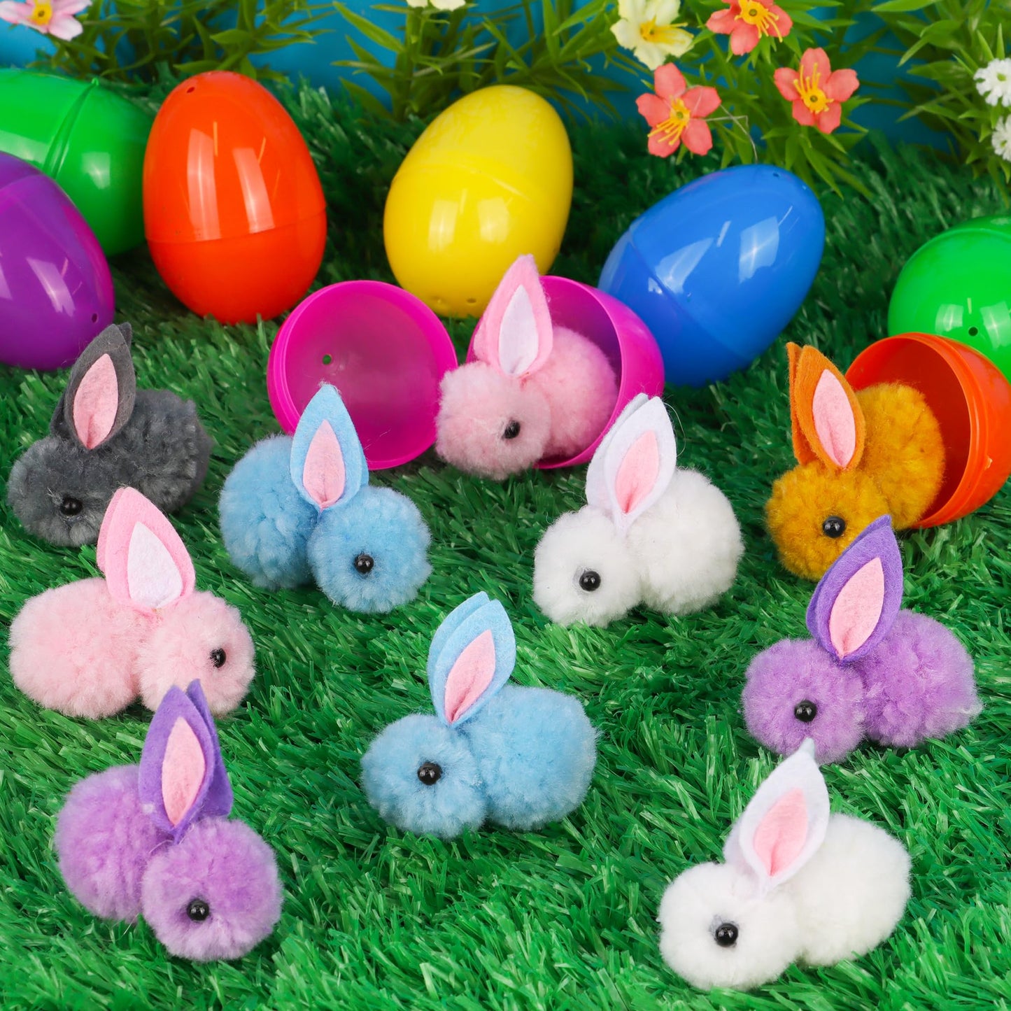 36 Pack Easter Egg Fillers with Easter Bunny Plush Easter Eggs with Toys Inside, Mini Easter Stuffed Animals Easter Eggs Hunts Party Favors Easter Basket Stuffers for Kids Toddler Teens Boys Girls