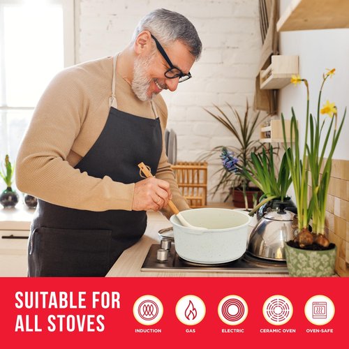 Bakken 15-Piece Non-Stick Cookware Set with Detachable Handles – Granite Stackable Pots and Pans Set, Dishwasher Safe, Oven-Safe, and Compatible Kitchen Essential for All Stoves – Cream