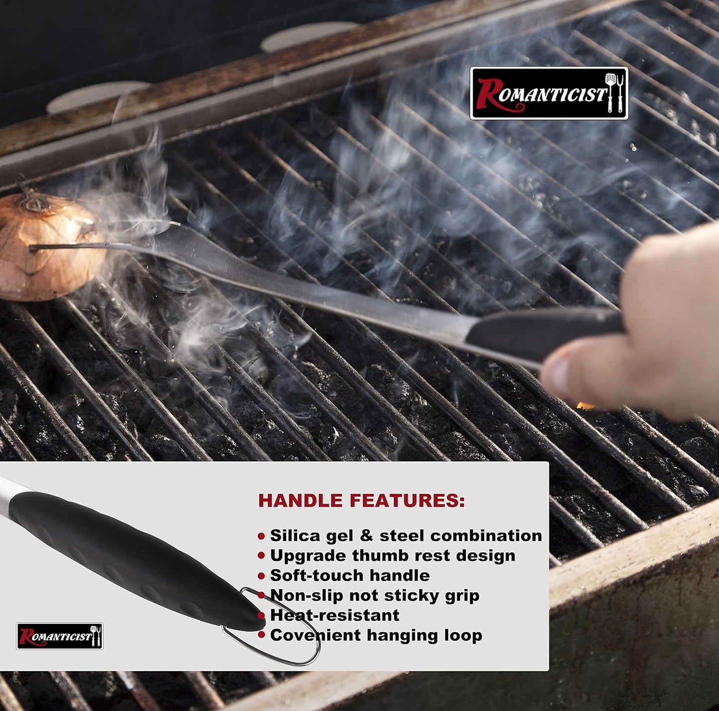 **ROMANTICIST Heavy Duty Grill Accessories Set - Professional BBQ Tools for Outdoor Cooking | 4-Piece Deluxe Gift for Dad**
