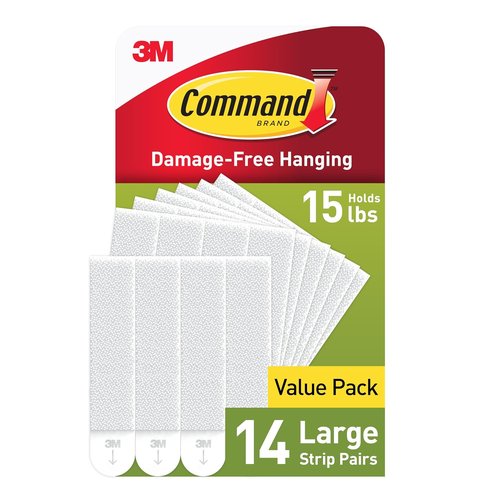 Command 15 lb Large Picture Hanging Strips - Damage-Free Wall Hangers | 14 Pairs (28 Strips) in White
