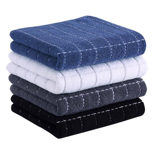 Homaxy 100% Cotton Terry Kitchen Towels(Multiple Color, 13 x 28 inches), Checkered Designed, Soft and Super Absorbent Dish Towels, 4 Pack