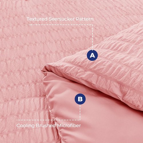 HYMOKEGE Twin Comforter Set - Rose Pink Seersucker 5-Piece Luxury Bedding Set for All Seasons