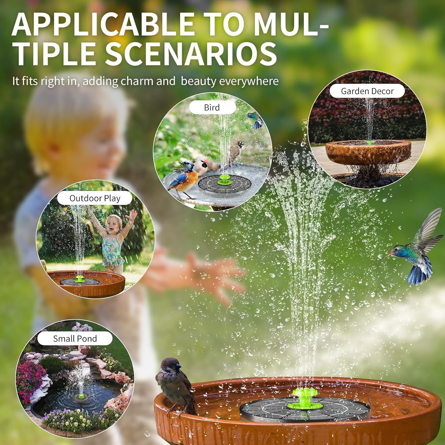 Skiennix Solar Bird Bath Fountain Pump - 4.0W Solar Powered Water Feature with 8 Nozzles for Garden & Pond