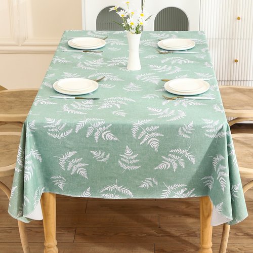 Heavy Duty Vinyl Tablecloth with Flannel Backing Waterproof Oil-Proof Plastic Table Cloth Stain-Resistant Wipeable Rectangle or Square Table Cover for Indoor and Outdoor (Mint Leaf, 60X102 Inch)