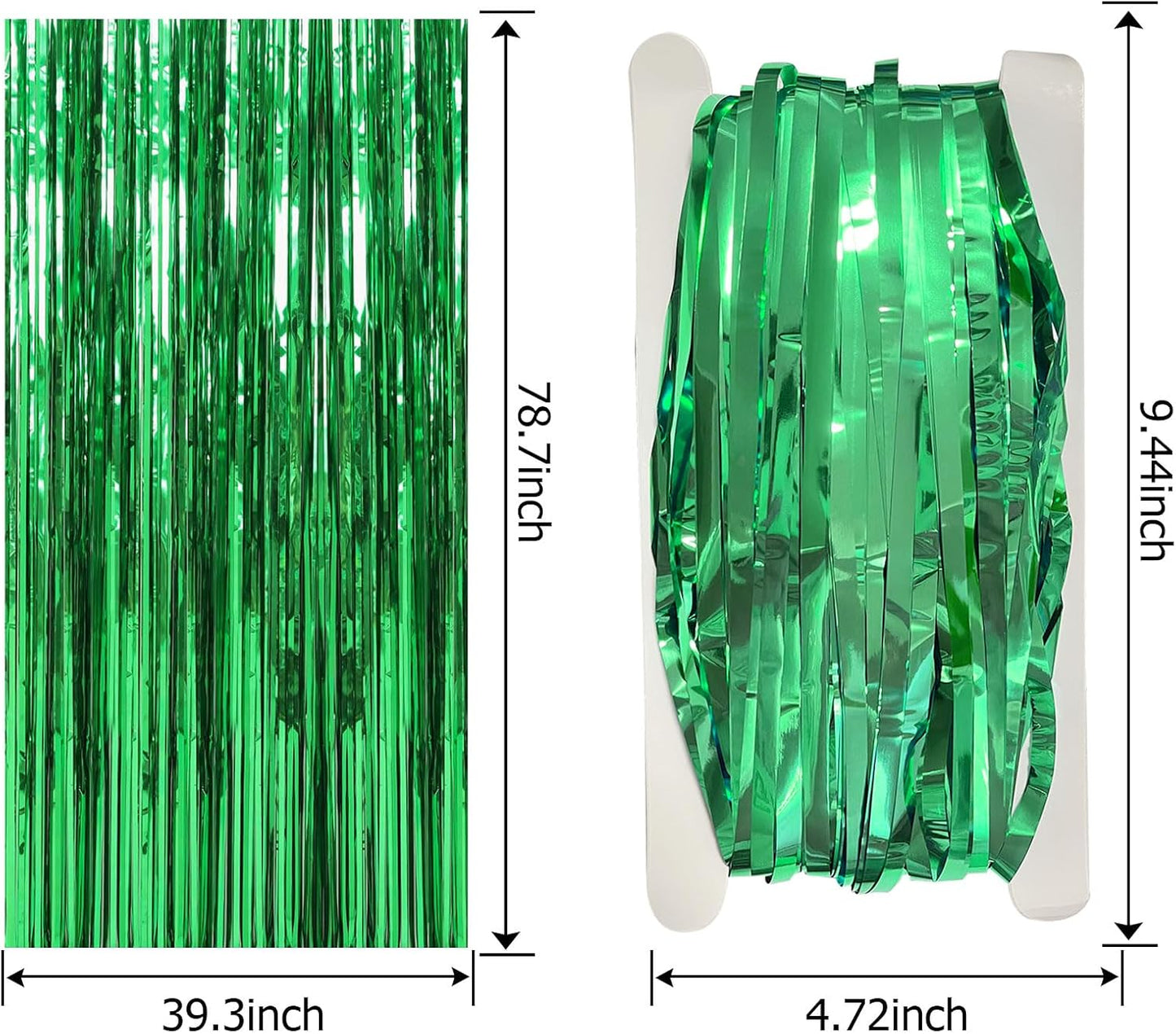 Skiennix Green Metallic Tinsel Foil Fringe Curtains - 10 Pack Photo Booth Props for Parties & Celebrations