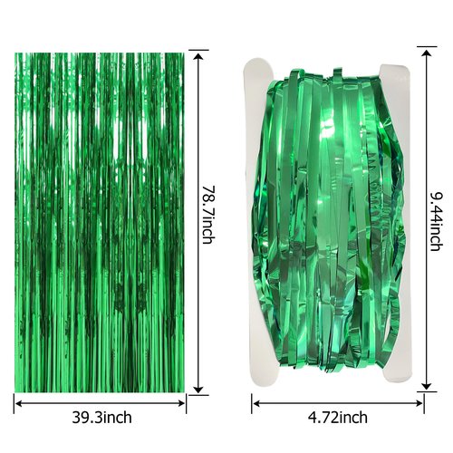 20 Pack Foil Curtain Backdrop Green Metallic Tinsel Foil Fringe Curtains Photo Booth Props for Birthday Wedding Engagement Baby Shower Bachelorette Christmas Holiday Celebration Party Decorations