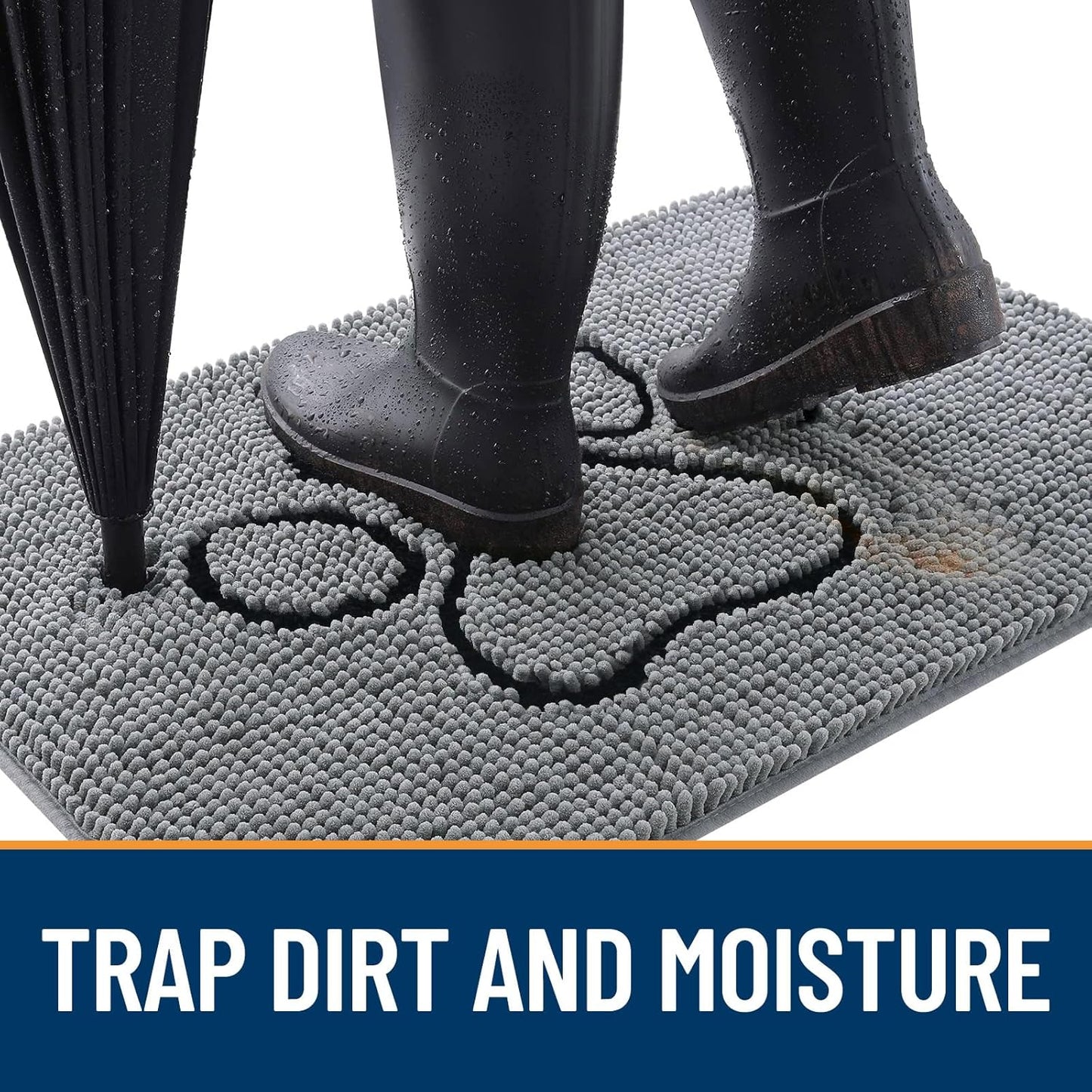 OLANLY Dog Door Mat - Absorbent Non-Slip Mud Mat for Paws | 47x24 Grey Chenille Design