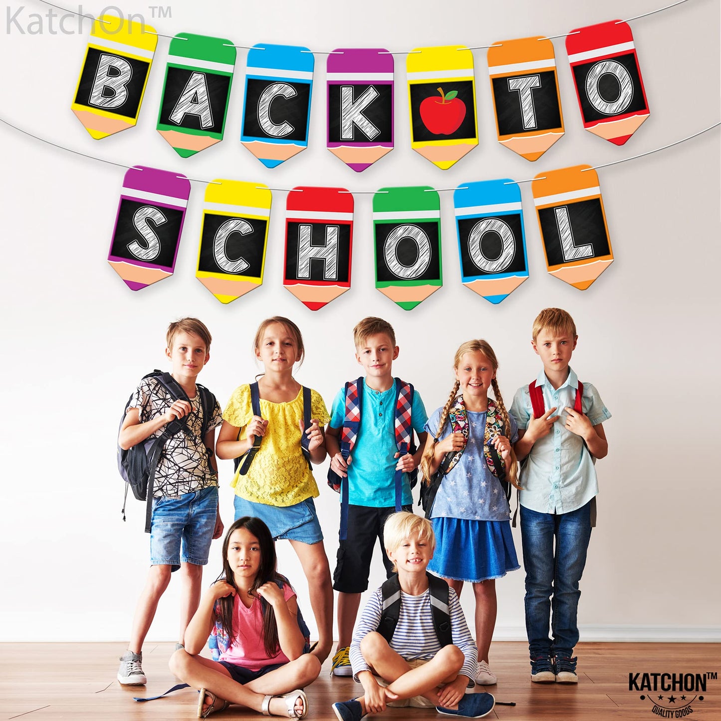 KatchOn, Large Back To School Banner - 2 Strings 10 Feet, No DIY | Pencil Banner, Welcome Back To School Decorations for Classroom Decor | Back To School Party Decorations, First Day of School Decorations
