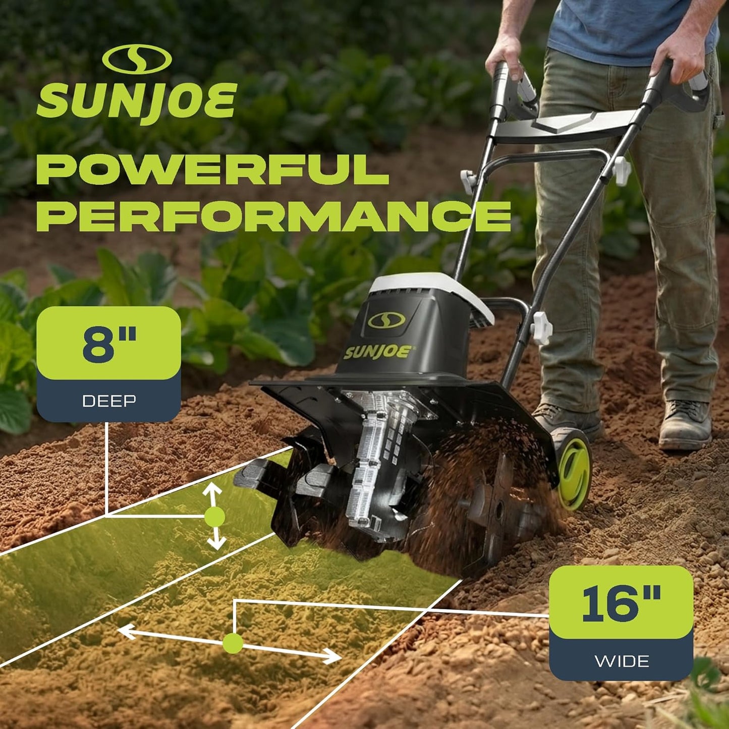 Sun Joe Corded Electric Garden Tiller - 12-Amp Heavy-Duty Cultivator with 16-Inch Steel Tines for Lawn Care