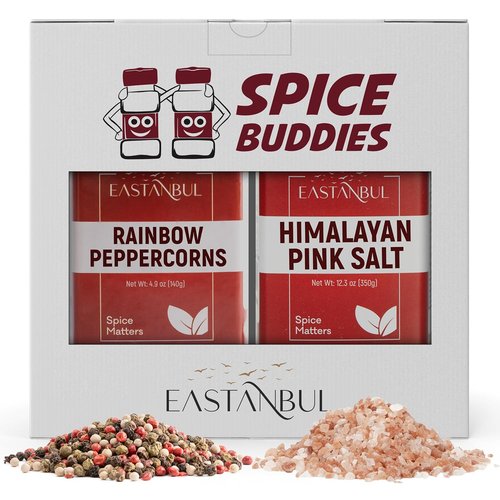 Eastanbul Salt and Pepper Grinder Refill - Rainbow Peppercorns 4.9oz & Pink Himalayan Salt 12.3oz | Natural Spice Blend