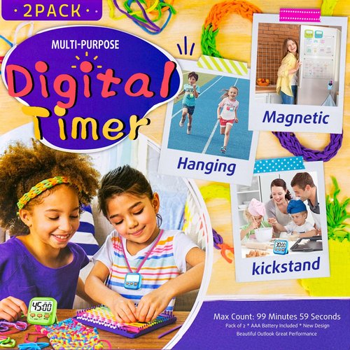 Azosowo 2 Pack Digital Timer for Kids, Magnetic Kitchen Timers for Cooking, Egg, Teachers, Classroom, Study, Exercise, Oven Baking - AAA Battery Included