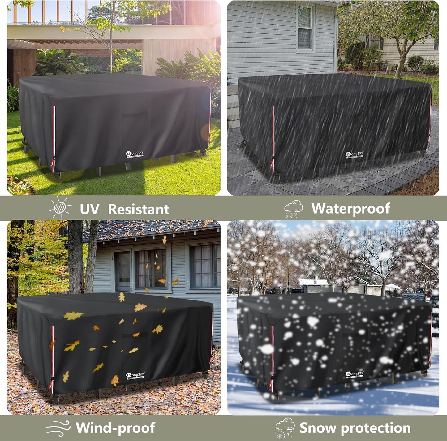 Outdoor Furniture Covers - Waterproof 600D Heavy Duty Protection for 6-8 Piece Patio Sets | Black 111L x 74W x 28H Inch