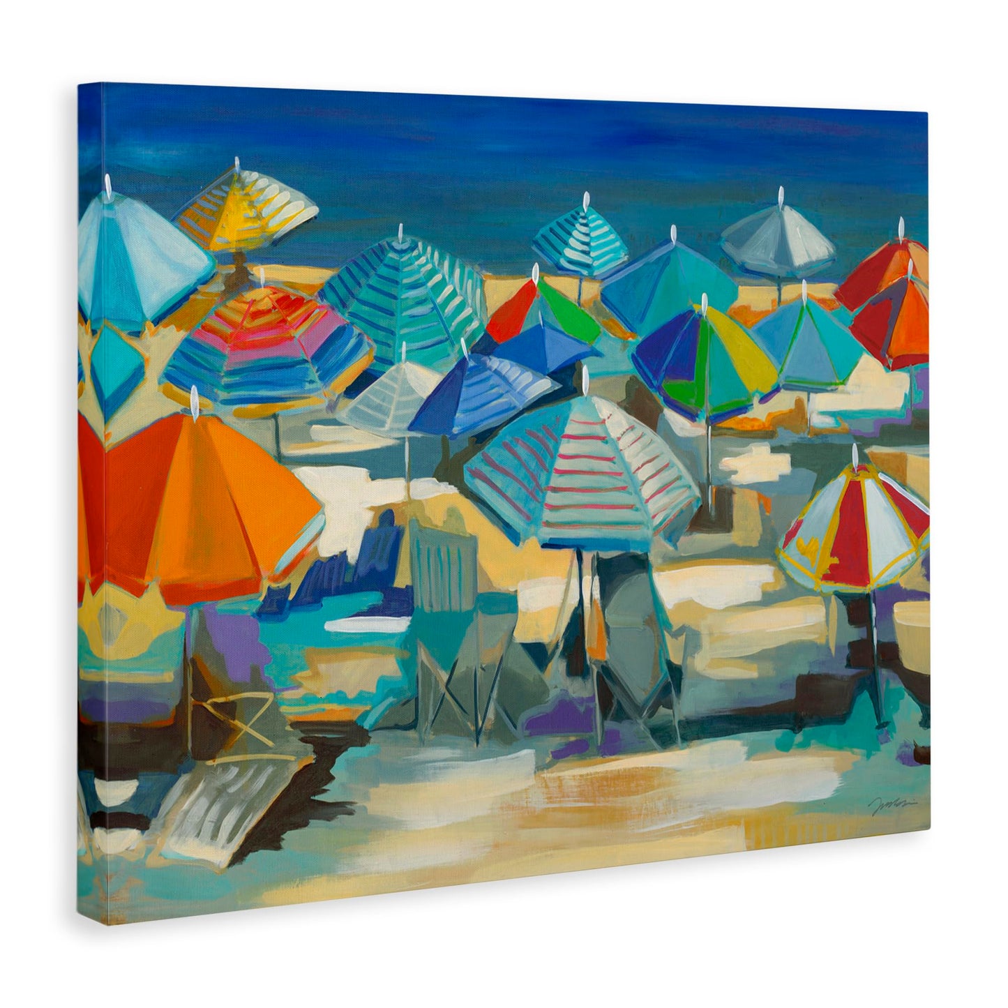 Stupell Industries 'Colorful Beach Umbrella Nautical Landscape', Canvas Art, 30 x 24 Inches, Easy to Hang and Sturdy, Made in USA, by Liz Jardine