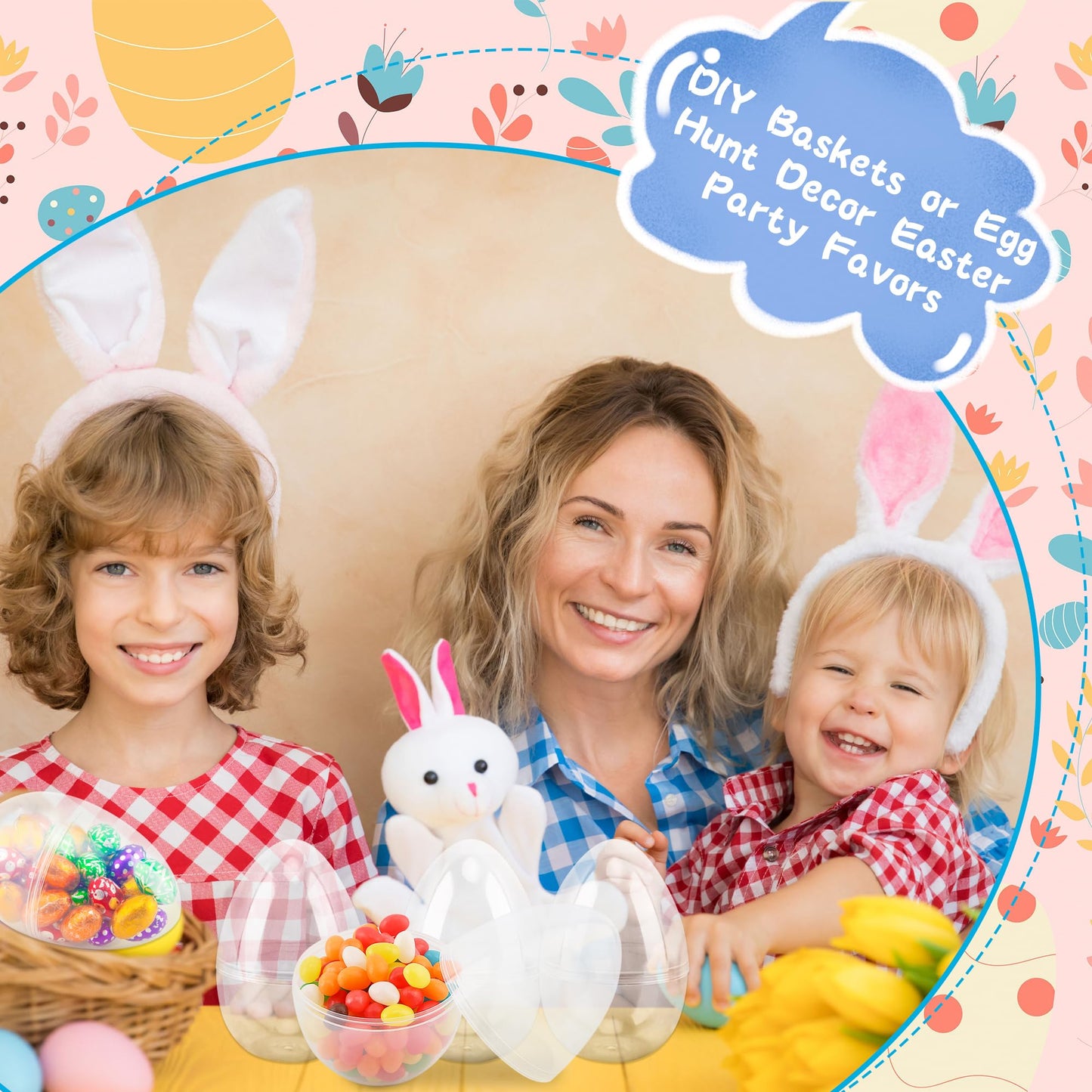 36 Pcs 6 Inch/ 5 Inch/ 4.5 Inch Jumbo Plastic Clear Easter Egg Fillable Large Plastic Eggs Transparent Bulk for Adult Kids Easter Egg Hunt Suprise Busket Stuffers Easter Party Supplies