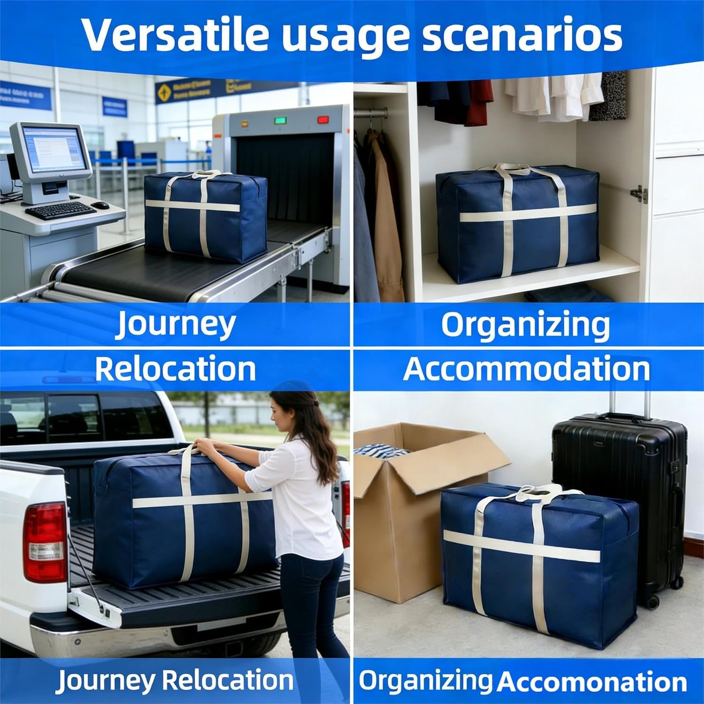 Skiennix 4-Pack Moving Bags - Large Capacity Storage for Clothes, Comforters & Bedding | Durable & Reusable