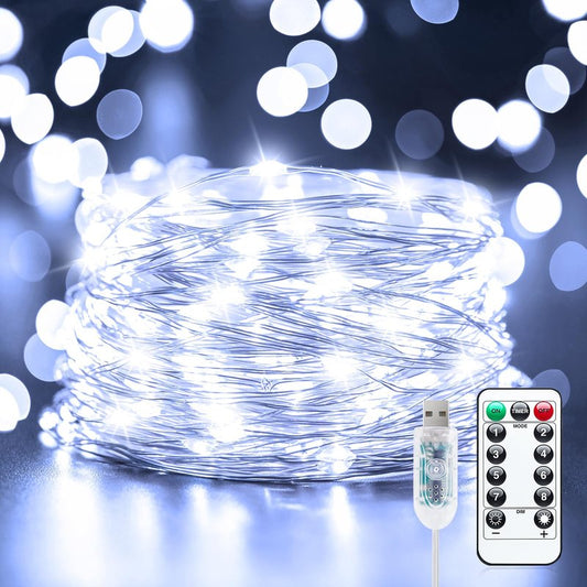 Fairy Lights Plug in, 33Feet 100 LED USB Powered Twinkle Lights with Timer and Remote, Starry String Lights for Indoor Outdoor Wreath Wall Dorm Bedroom Mason Jar Christmas Decoration