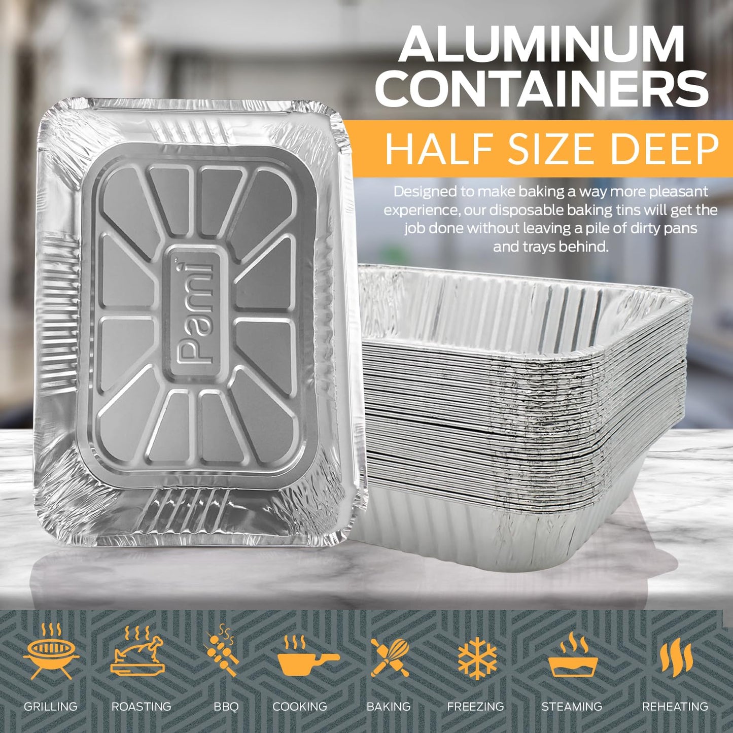 PAMI Aluminum Baking Pans, Half Size, Deep [Pack of 30] - 9”x13” Heavy-Duty Oven & Freezer Safe Food Storage Containers- Tin Foil Pans For Grilling, Roasting, BBQ & Baking- Foil Takeout Containers