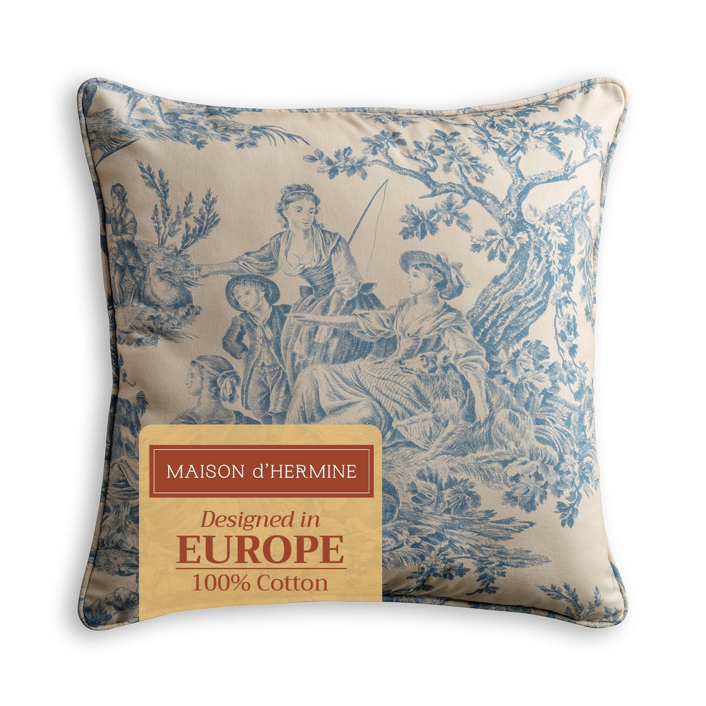 Maison d' Hermine Decorative Pillow Covers 18 x 18 inch Square 100% Cotton Toile Throw Pillow Covers with Invisible Zipper for Living Room Couch Chair Sofas Gifts for Mothers Day - The Miller - Blue