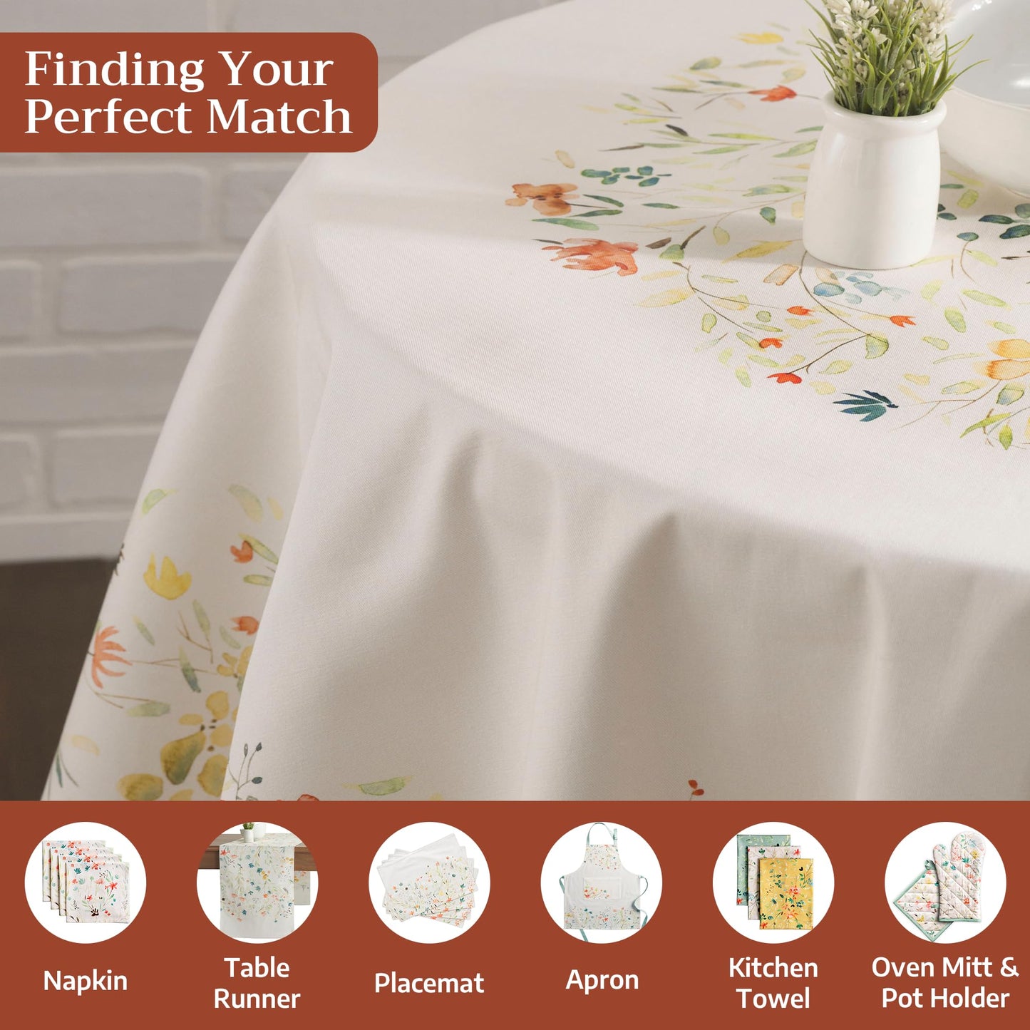 Maison d' Hermine Table Cloth Round Table 100% Cotton 63 Round Inches Tablecloth Reusable Decorative for Dining Kitchen Room Farmhouse Home Gifts for Mothers Day Spring Summer - Colmar