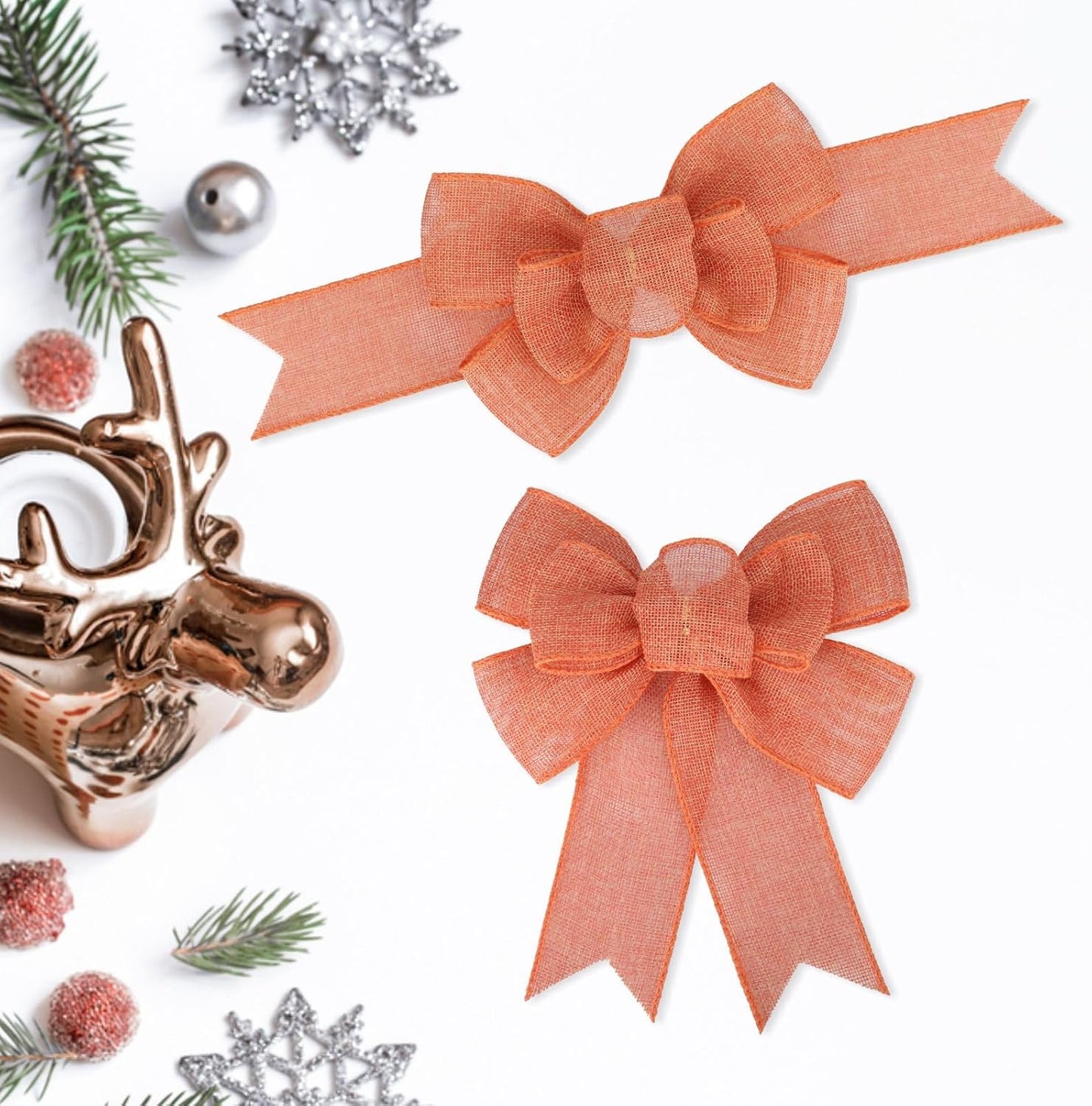 Meseey Orange Burlap Bows - 2 Pcs Premade Gift Wrapping & Holiday Decor | Perfect for Trees, Wreaths & Doors