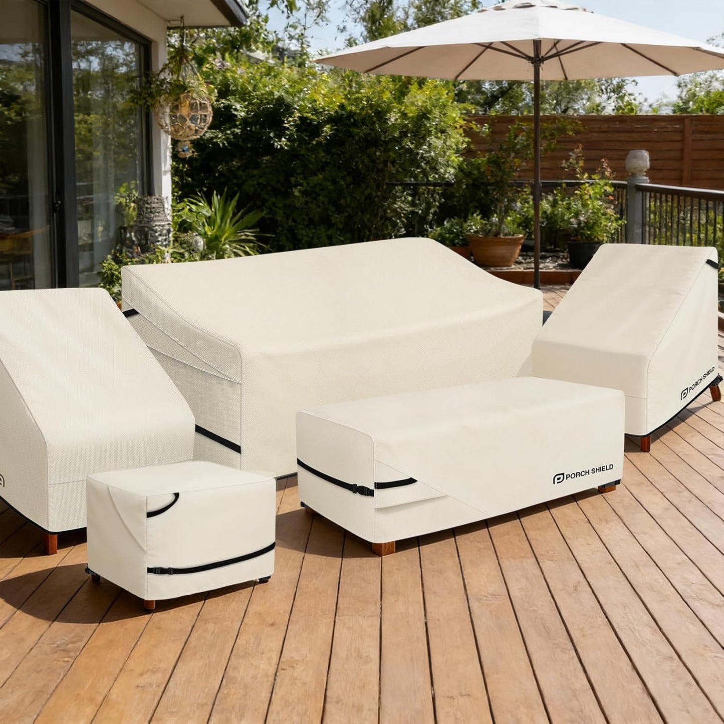 Porch Shield Patio Chair Covers - Waterproof Deep Seat Lounge Chair Cover 2 Pack | 30W x 33D x 34H Inch, Beige