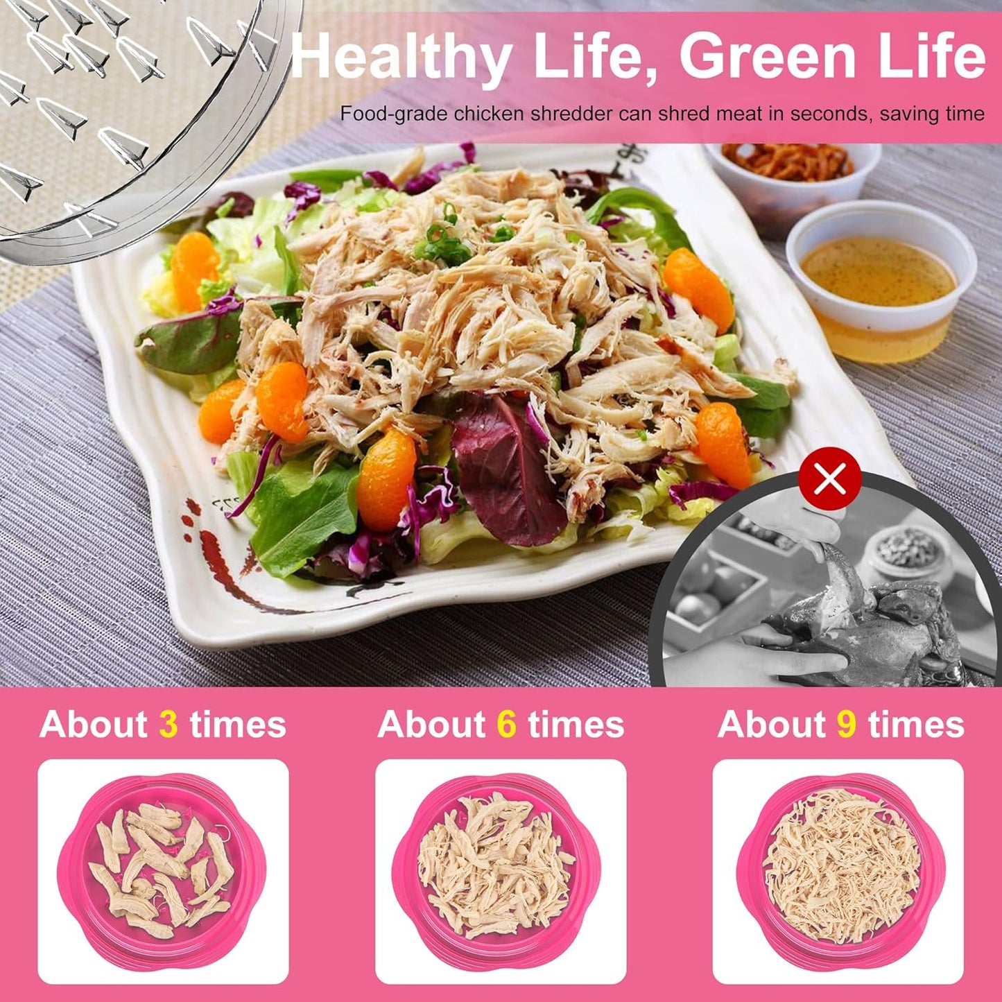 SURETIVIAN Chicken Shredder - Ergonomic Meat Shredder Tool with Brush & Fork | BPA-Free, Hot Pink