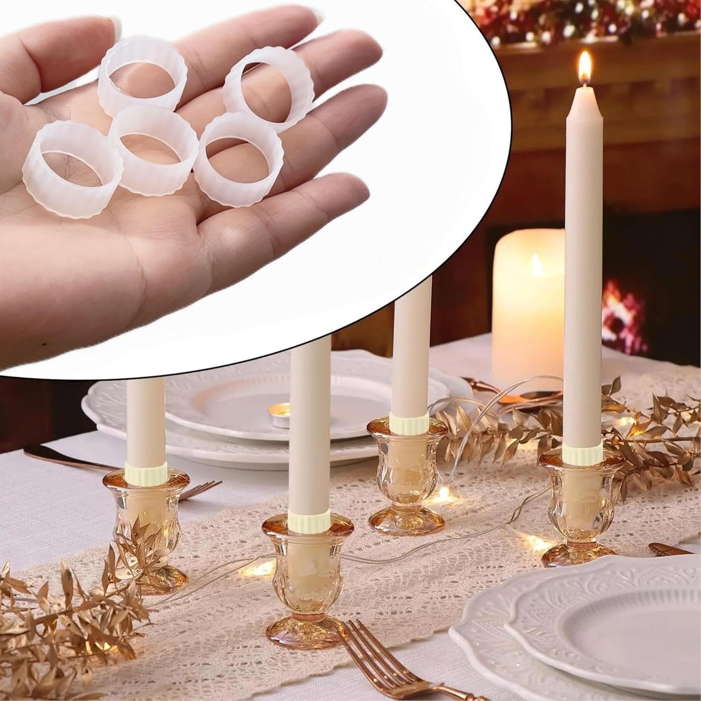 Skiennix 12 Pcs Rubber Candle Huggers - Securely Hold Taper Candles in Place | Durable Candle Grips