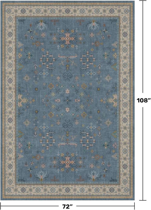 Boho 6x9 Living Room Rug - Modern Dark Blue Lightweight Washable Carpet for Dining & Bedroom Décor