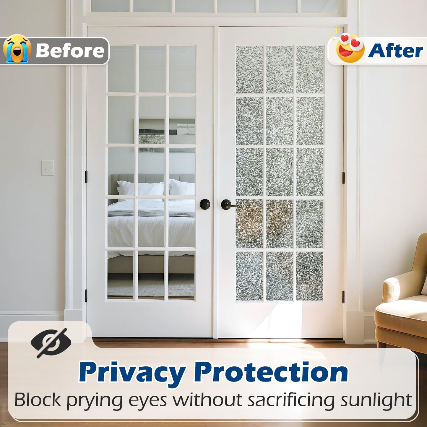 Borskyn Frosted Glass Window Privacy Film with Ice Vein Texture, Static Cling UV Blocking Removable Covering, Decorative Frosting Film for Home Office Bedroom Door, Clear, 23.6 x 157.4 Inches