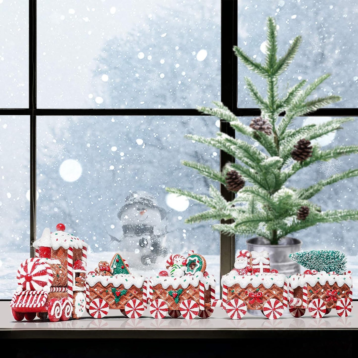 KPCB Tech Gingerbread Christmas Decorations - Prelit Gingerbread Train Figurines | 21.85" Lighted Holiday Decor with Timer for Table Centerpieces