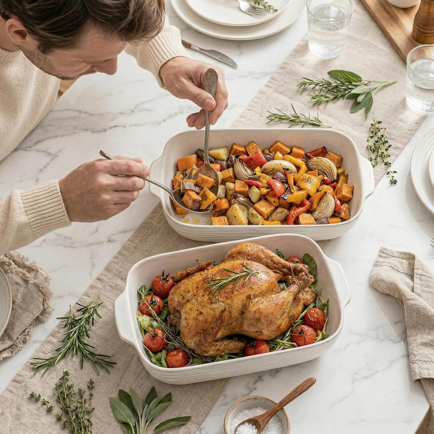 Regine Switzerland Baking Dish Set - Ceramic Casserole Dishes for Oven | 3 Rectangular Sizes in Arctic White