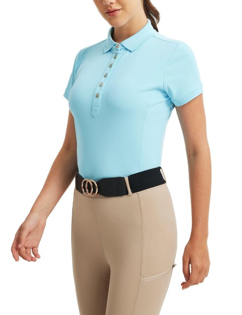 FitsT4 Sports Equestrian Shirts for Women Short Sleeve UPF50+ Moisture Wicking Polo Shirts for Horse Riding Tops Blue M