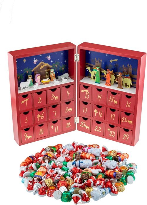 Clever Creations Wooden Advent Calendar - Festive Christmas Countdown with Nativity Scene Decor