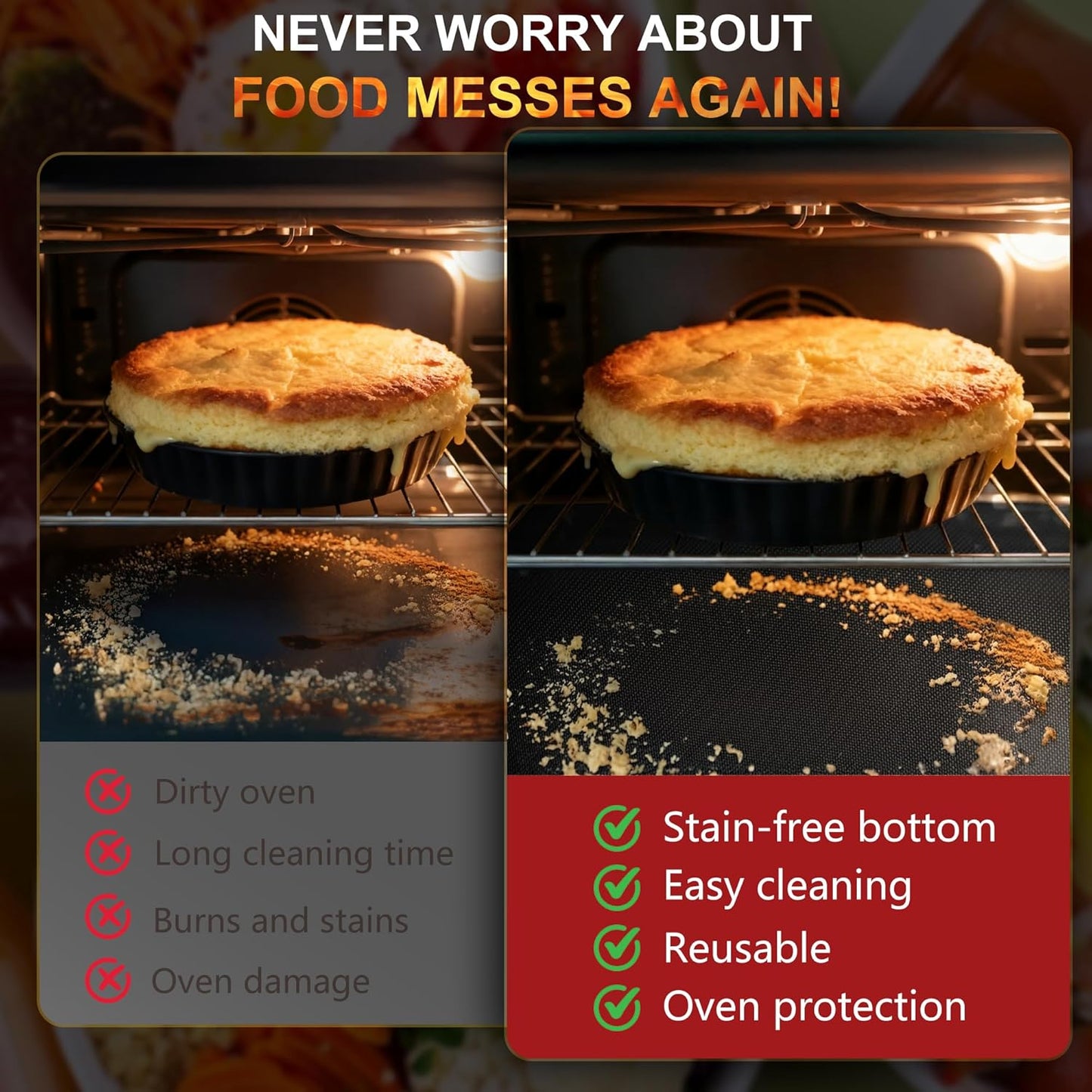 Large Oven Liners by Skiennix - Heavy Duty Non-Stick Mat | Reusable & Heat Resistant, 17"x75", BPA/PFOA Free (Black)