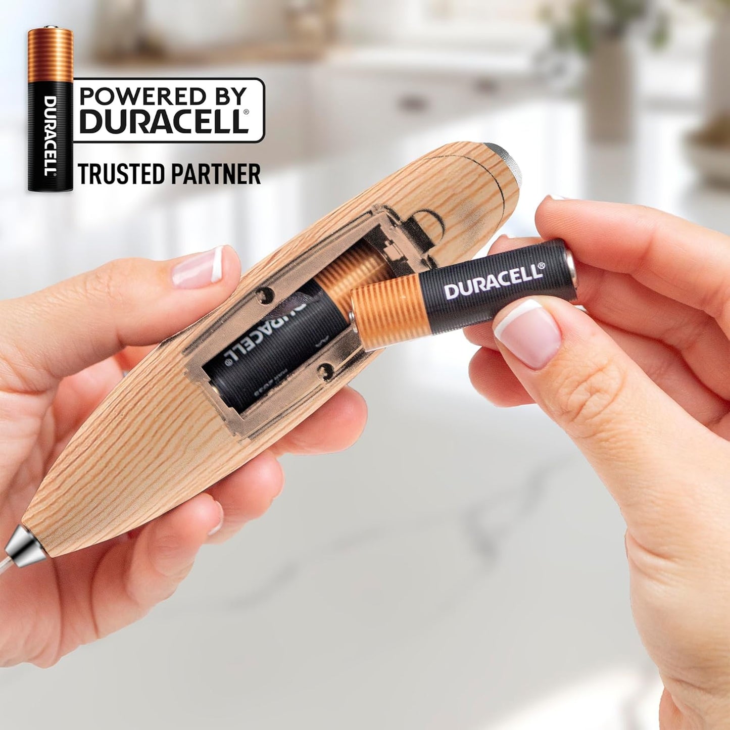 Zulay Kitchen Milk Frother Wand - Ultra Fast Electric Whisk for Coffee & Lattes | Includes 4 AA Duracell Batteries - Maple
